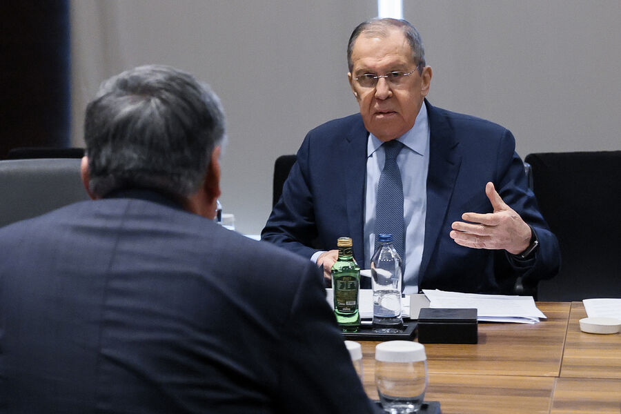 Министр иностранных дел России Сергей Лавров и министр иностранных дел Таджикистана Сироджиддин Мухриддин, март 2024 года